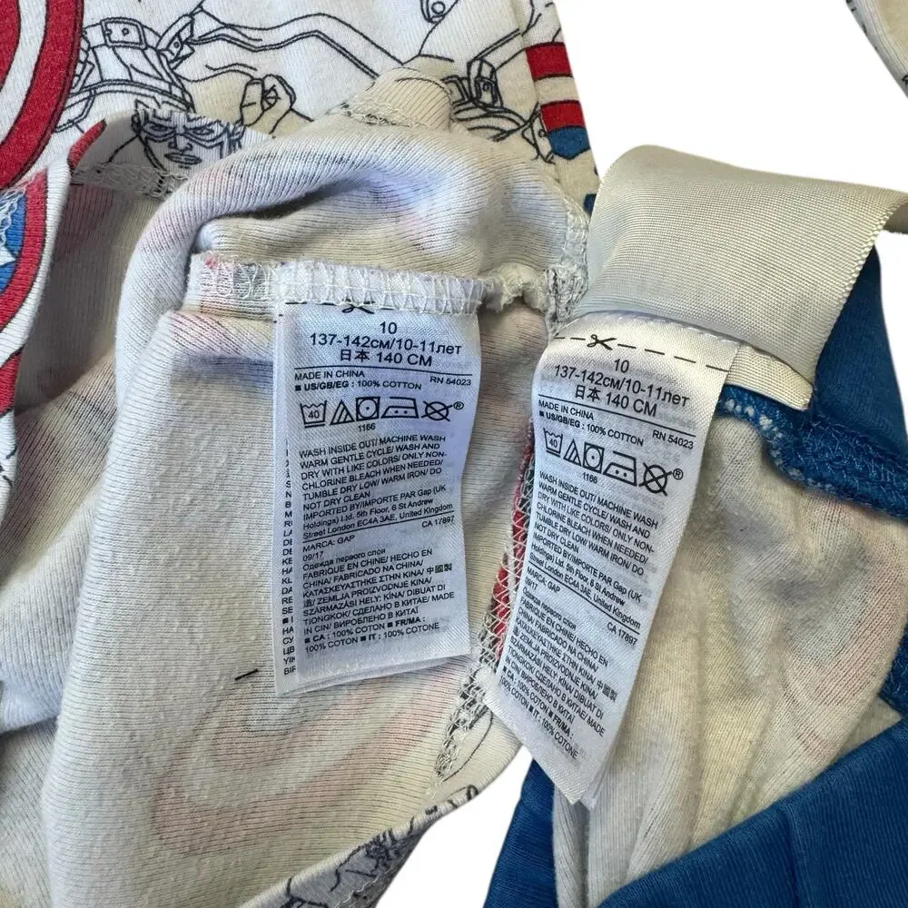 GAP MARVEL Captain America Long John Pajama Set Size 10 Kids Red White Blue